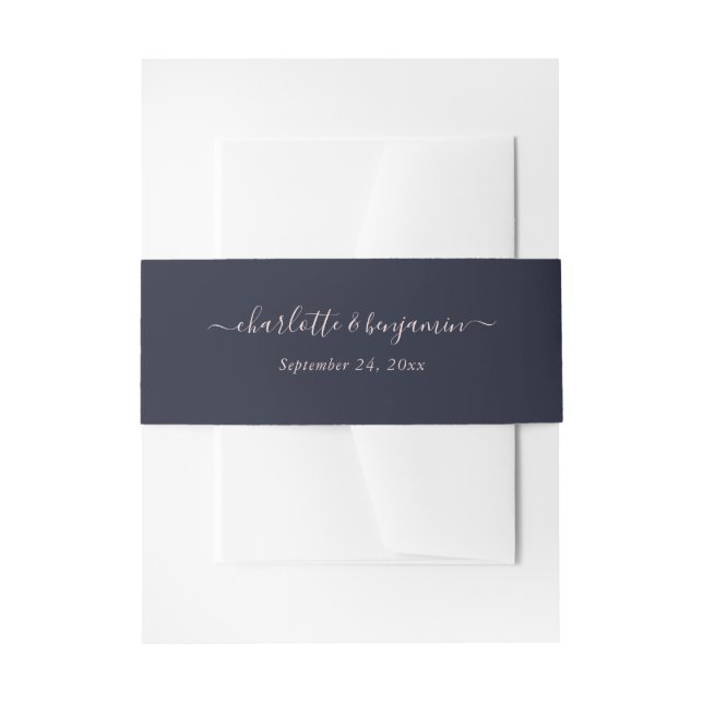 Hochzeit von Navy Blue Blush Moderne Skripte Einladungsbanderole (Vorderseite Beispiel)