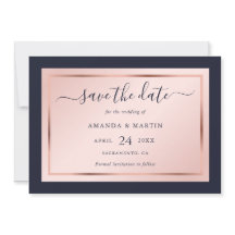 Hochzeit von Navy Blue Blush und Rose Gold Script