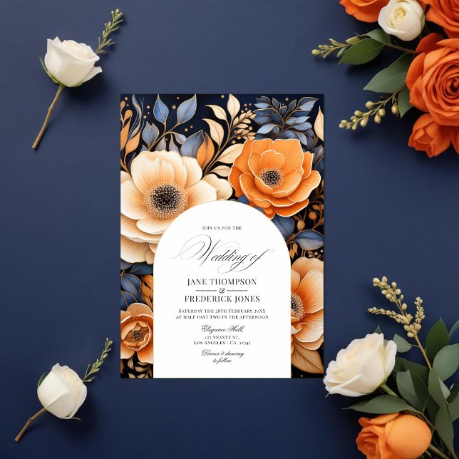 Hochzeit von Navy Blue, Burnt Orange und Champagne Einladung (Navy Blue, Burnt Orange and Champagne Wedding Invitation)
