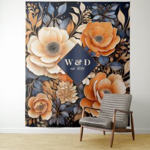 Hochzeit von Navy Blue, Burnt Orange und Champagne Wandteppich