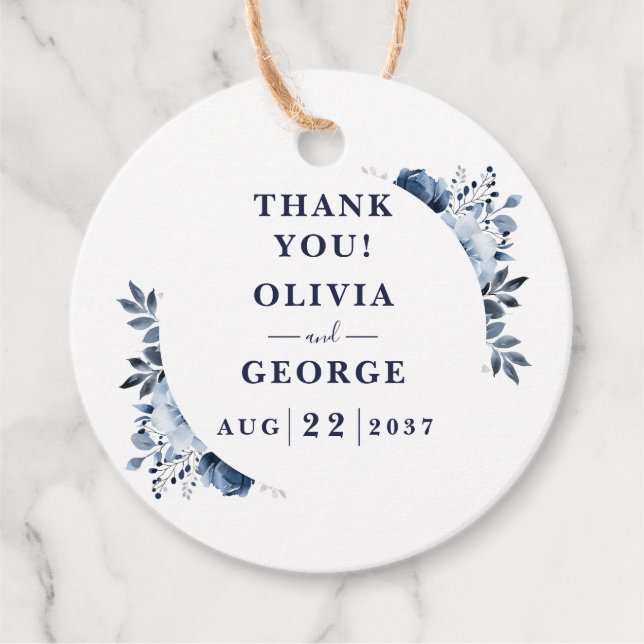 Hochzeit von Navy Blue EleganCountry Floral Geschenkanhänger (Vorderseite)