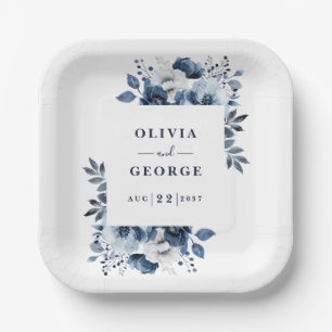 Hochzeit von Navy Blue EleganCountry Floral Pappteller