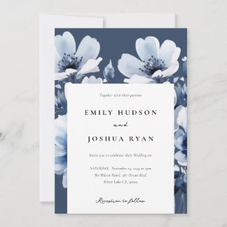 Hochzeit von Navy Blue Floral Einladung