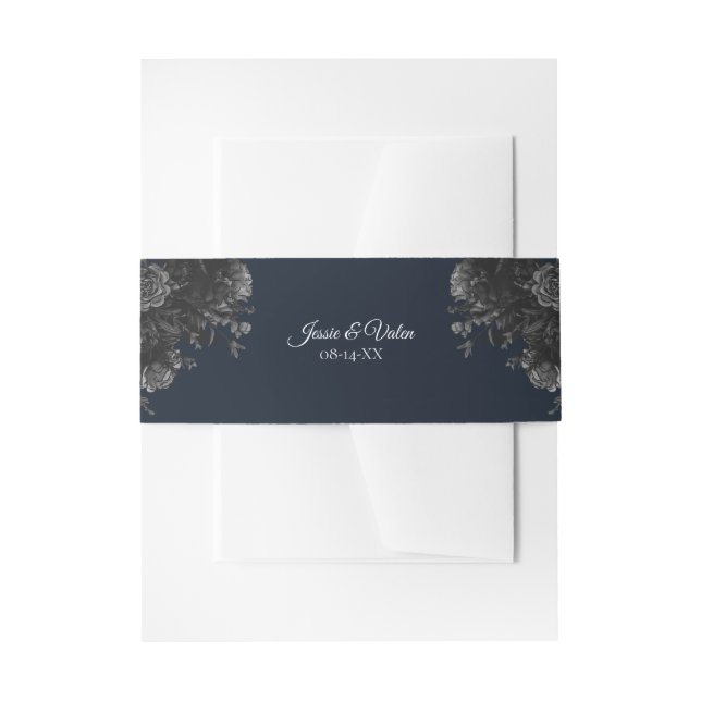 Hochzeit von Navy Blue Floral Einladungsbanderole (Vorderseite Beispiel)