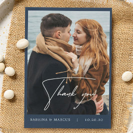 Hochzeit von Navy Blue Floral Foto Dankeschön Kart Dankeskarte