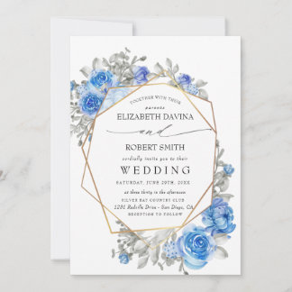 Hochzeit von Navy Blue Floral Water Einladung