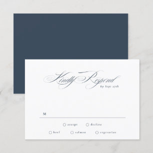 Hochzeit von Navy Blue Formal Elegante Calligraphy RSVP Karte