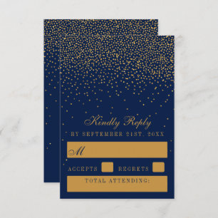 Hochzeit von Navy Blue & Glam Gold Confetti RSVP Karte