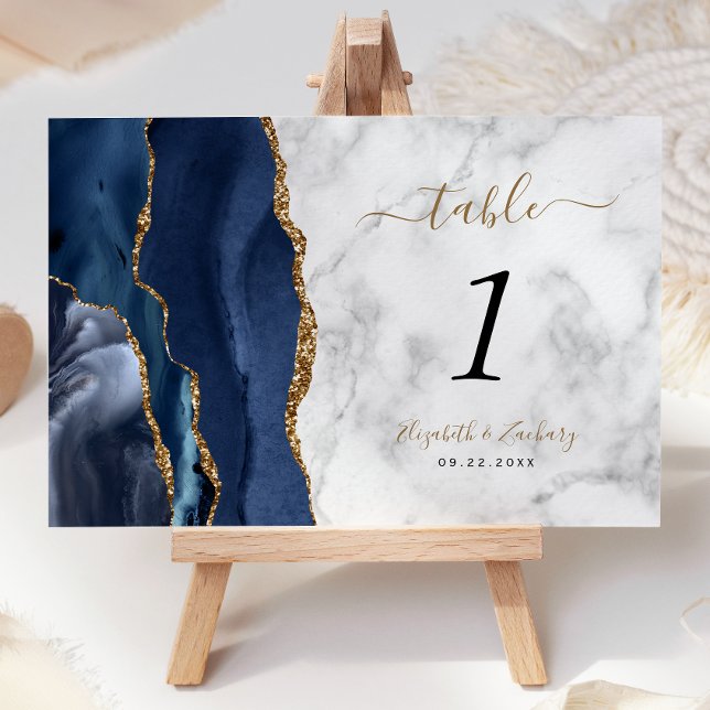Hochzeit von Navy Blue Gold Agate Tischnummer (Von Creator hochgeladen)