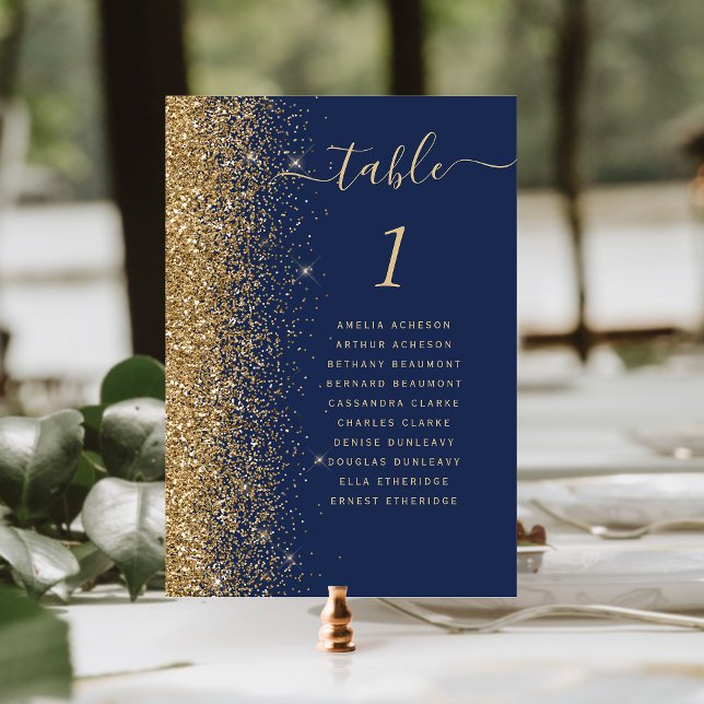 Hochzeit von Navy Blue Gold Glitzer Tischnummer (Von Creator hochgeladen)