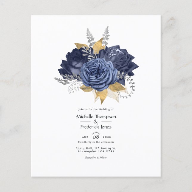 Hochzeit von Navy Blue, Gold und Silver Floral Flyer (Vorne)