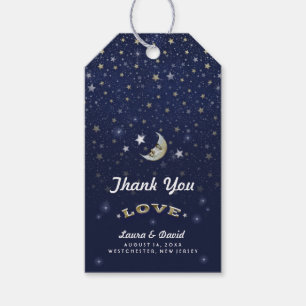 Hochzeit von Navy Blue Gold & White Moon & Stars Geschenkanhänger