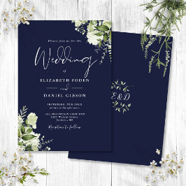 Hochzeit von Navy Blue Greenery Blätter Monogram Einladung