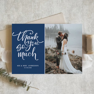 Hochzeit von Navy Blue Hand Letted Foto Dankeskarte