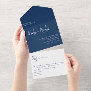 Hochzeit von Navy Blue Handwriting Moderner Typogr All In One Einladung