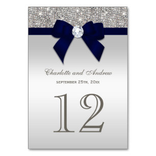 Hochzeit von Navy Blue Imitats Bow Silver Sequins Tischnummer