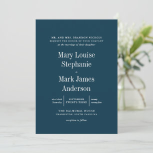 Hochzeit von Navy Blue mit ausgefeilter Typografie Einladung