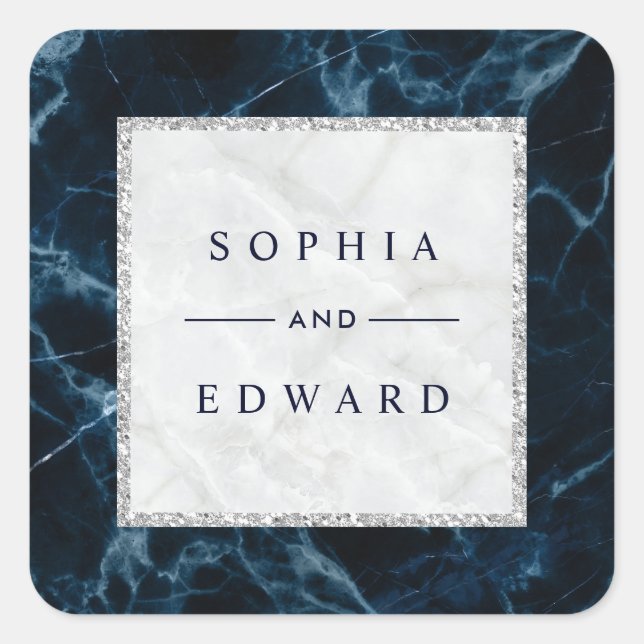Hochzeit von Navy Blue Quadratischer Aufkleber (Vorderseite)
