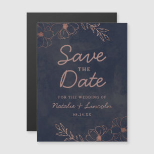 Hochzeit von Navy Blue & Rose Gold Foil speichern  Magneteinladung