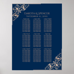 Hochzeit von Navy Blue Rose Moderne Sitztabelle Poster