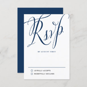 Hochzeit von Navy Blue Rustic Calligraphy RSVP Karte