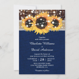 Hochzeit von Navy Blue Rustic Sunflower Einladung