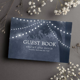 Hochzeit von Navy Blue Rustic Tree String Lights Gästebuch