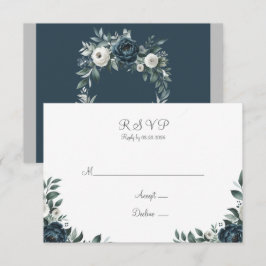 Hochzeit von Navy Blue & Silver Floral RSVP Karte