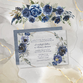 Hochzeit von Navy Blue Silver Gray Watercolor Flor Einladung