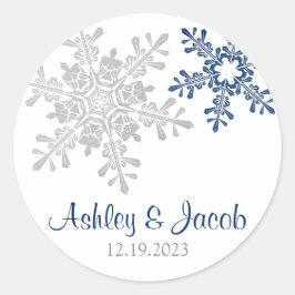 Hochzeit von Navy Blue Silver Snowflake Runder Aufkleber