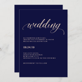Hochzeit von Navy Blue und Blush Pink Einladung