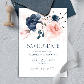 Hochzeit von Navy Blue und Blush Pink Save The Date