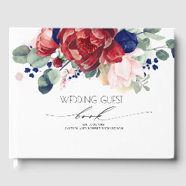 Hochzeit von Navy Blue und Burgund Red Floral Gästebuch