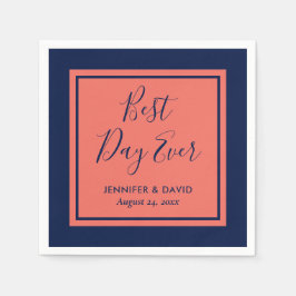 Hochzeit von Navy Blue und Coral Modern Script Serviette