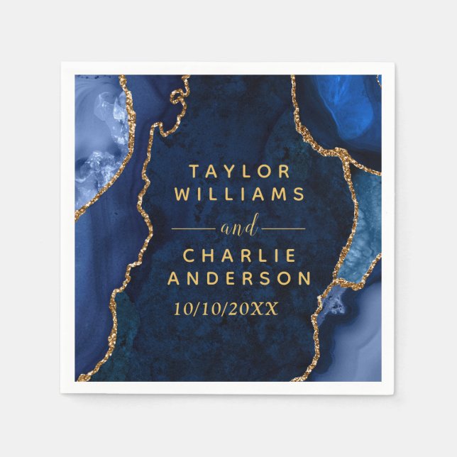 Hochzeit von Navy Blue und Gold Agate Serviette (Vorderseite)