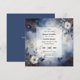 Hochzeit von Navy Blue und Gold Floral Einladung