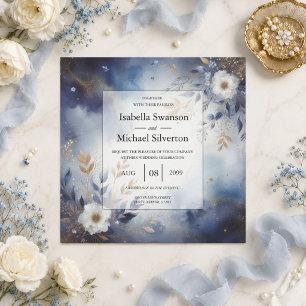Hochzeit von Navy Blue und Gold Floral Einladung