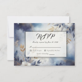 Hochzeit von Navy Blue und Gold Floral RSVP Karte