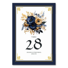 Hochzeit von Navy Blue und Gold Floral Tischnummer