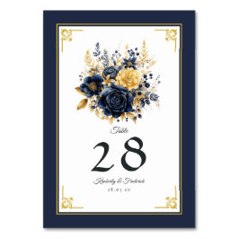 Hochzeit von Navy Blue und Gold Floral Tischnummer