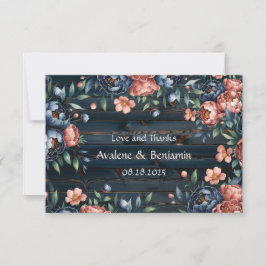 Hochzeit von Navy Blue und Kupfer Peony Bouquet Wo Dankeskarte