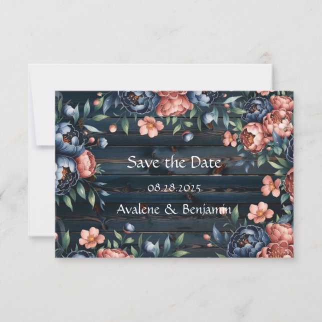 Hochzeit von Navy Blue und Kupfer Peony Bouquet Wo Save The Date (Vorderseite)