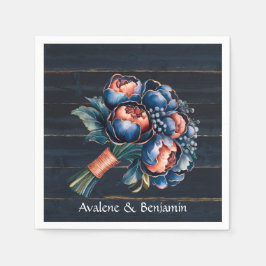 Hochzeit von Navy Blue und Kupfer Peony Bouquet Wo Serviette