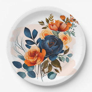 Hochzeit von Navy Blue und Orange Peony Pappteller