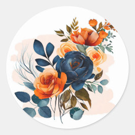 Hochzeit von Navy Blue und Orange Peony Runder Aufkleber