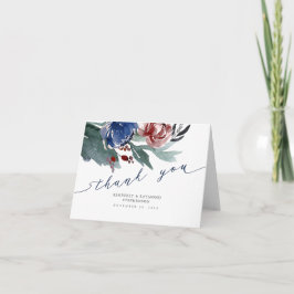 Hochzeit von Navy Blue und Red Floral Wreath Viele Dankeskarte