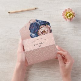 Hochzeit von Navy Blue und Rose Gold All In One Einladung