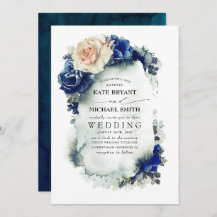 Hochzeit von Navy Blue und Rust Copper Floral Boho Einladung