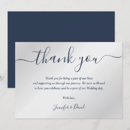 Hochzeit von Navy Blue und Silver Dankeskarte