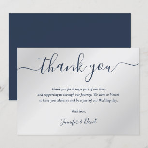 Hochzeit von Navy Blue und Silver Dankeskarte